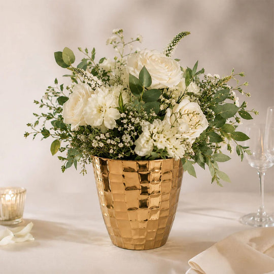 6 pack 5.5 in tall Indoor Decorative Plastic with Gold Hammered Planter Pots
