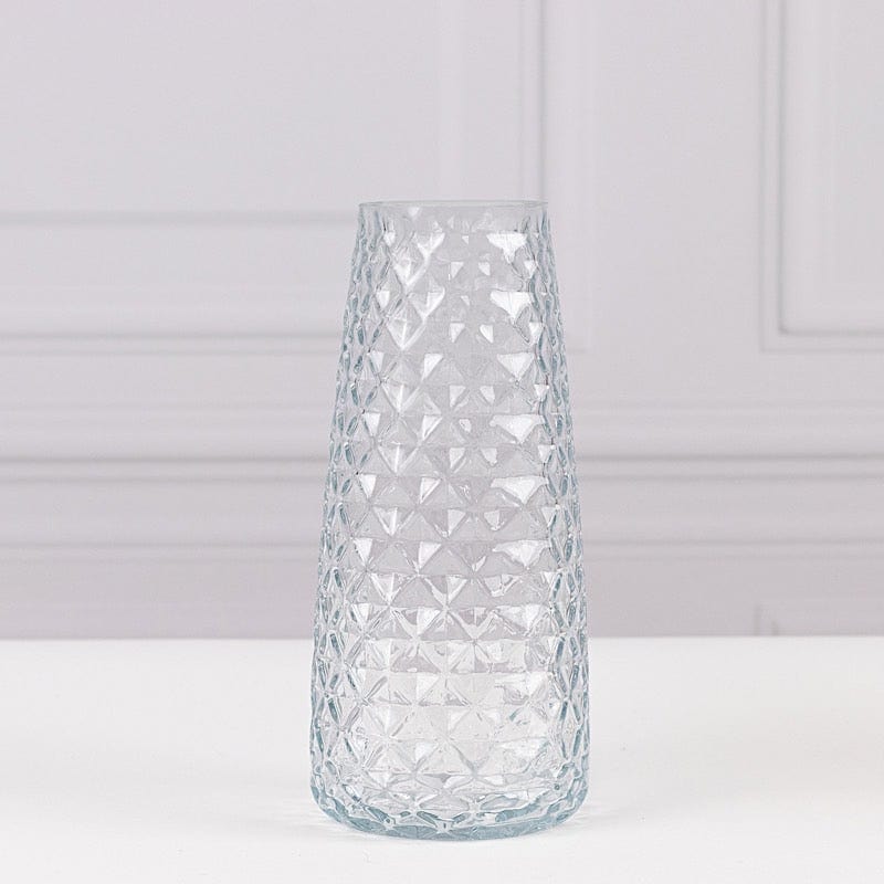 6 Round Glass Urn Vases Diamond Crystal Cut Pattern