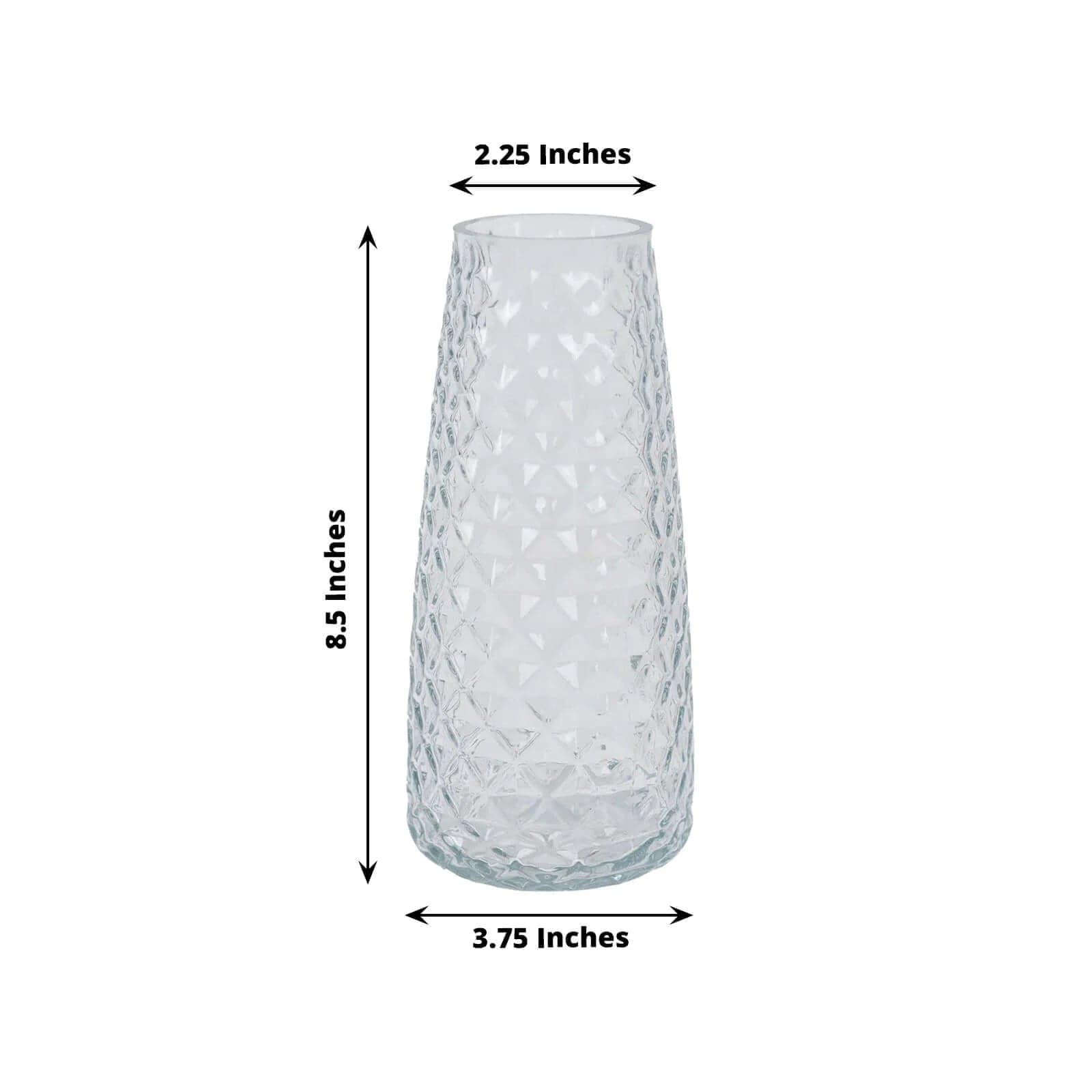 6 Round Glass Urn Vases Diamond Crystal Cut Pattern