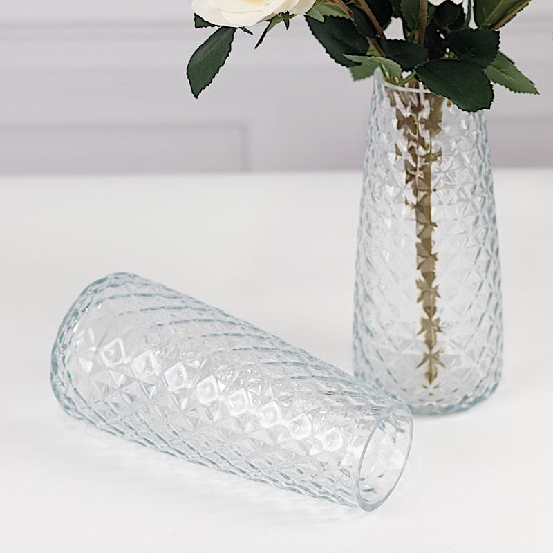 6 Round Glass Urn Vases Diamond Crystal Cut Pattern