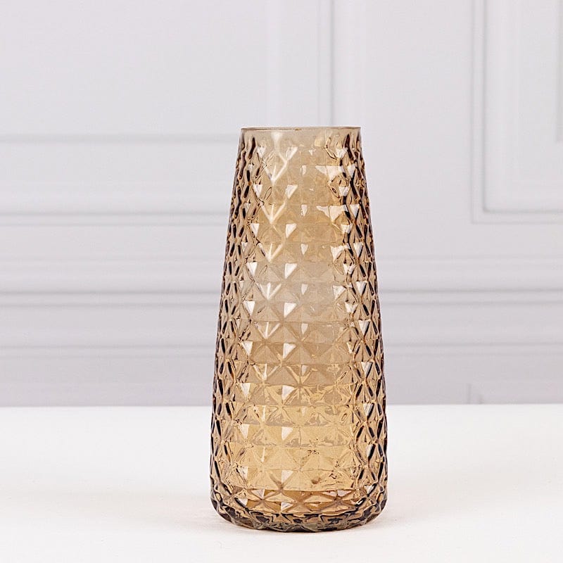 6 Round Glass Urn Vases Diamond Crystal Cut Pattern