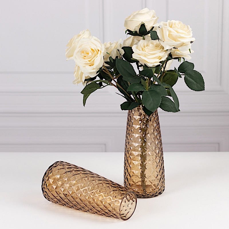 6 Round Glass Urn Vases Diamond Crystal Cut Pattern