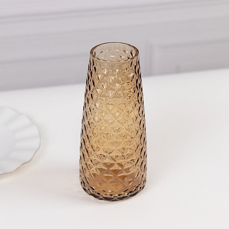 6 Round Glass Urn Vases Diamond Crystal Cut Pattern