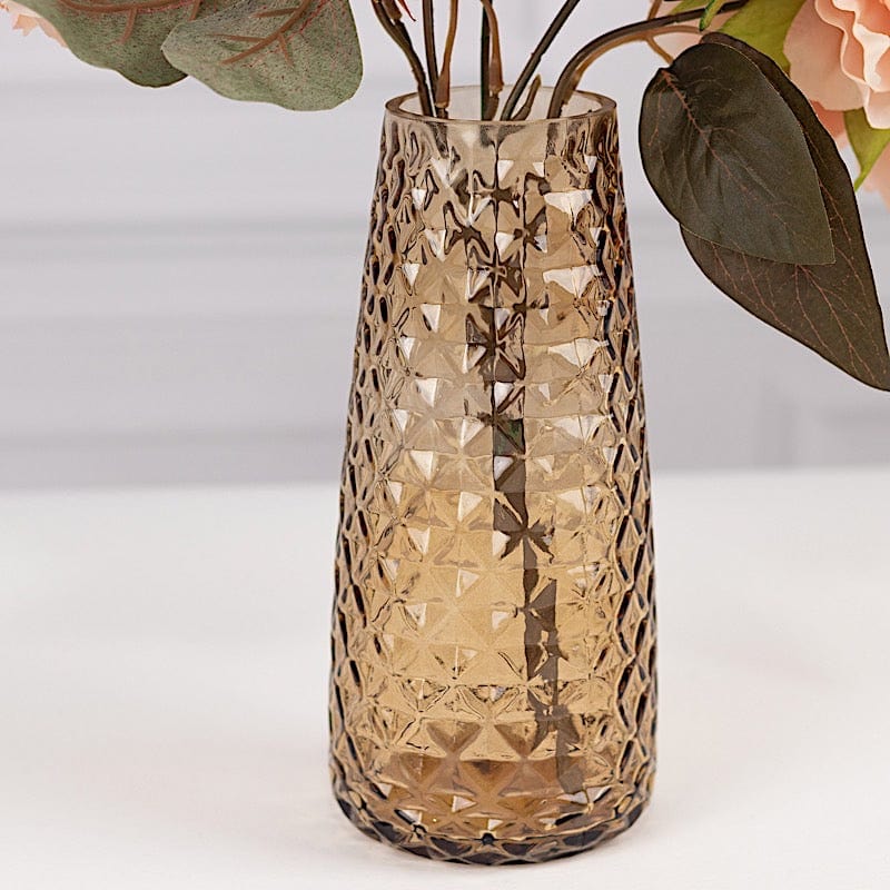 6 Round Glass Urn Vases Diamond Crystal Cut Pattern