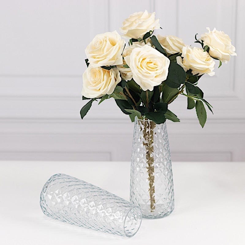 6 Round Glass Urn Vases Diamond Crystal Cut Pattern