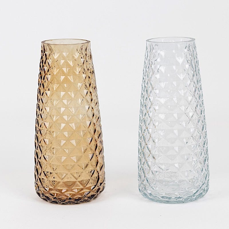 6 Round Glass Urn Vases Diamond Crystal Cut Pattern