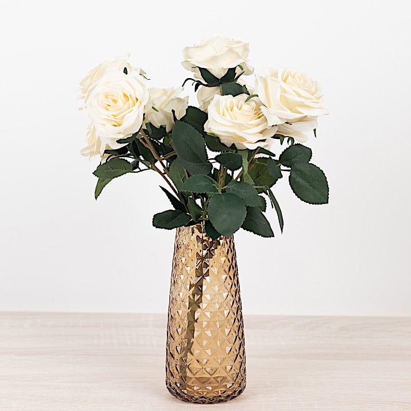 6 Round Glass Urn Vases Diamond Crystal Cut Pattern