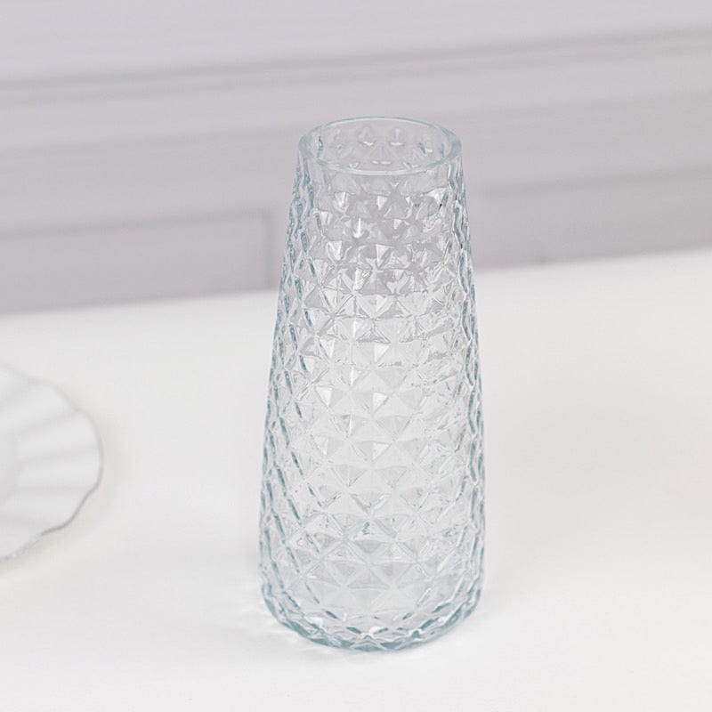 6 Round Glass Urn Vases Diamond Crystal Cut Pattern