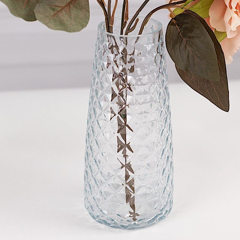 6 Round Glass Urn Vases Diamond Crystal Cut Pattern