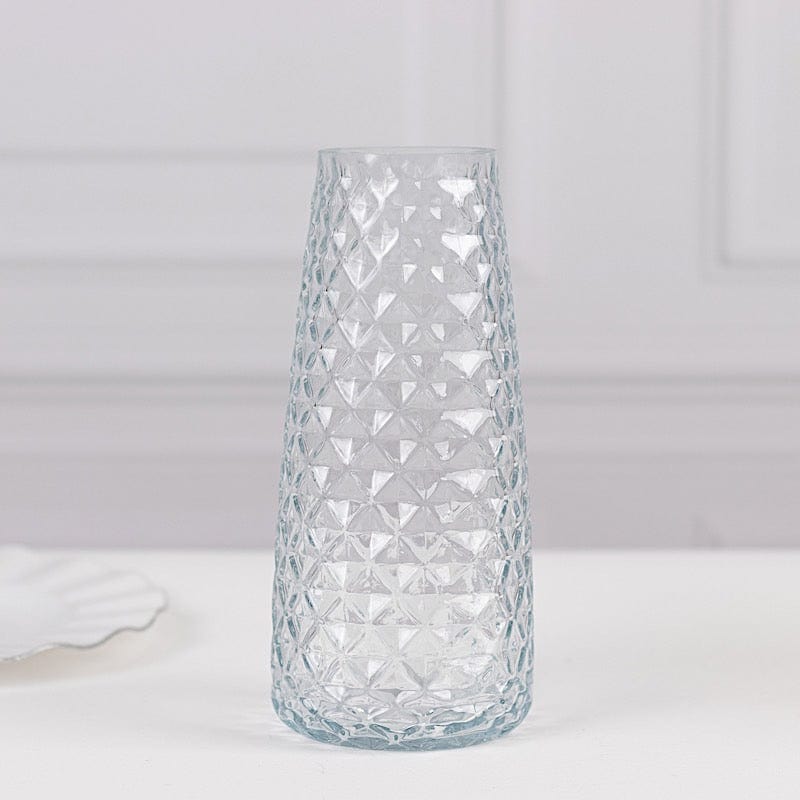 6 Round Glass Urn Vases Diamond Crystal Cut Pattern