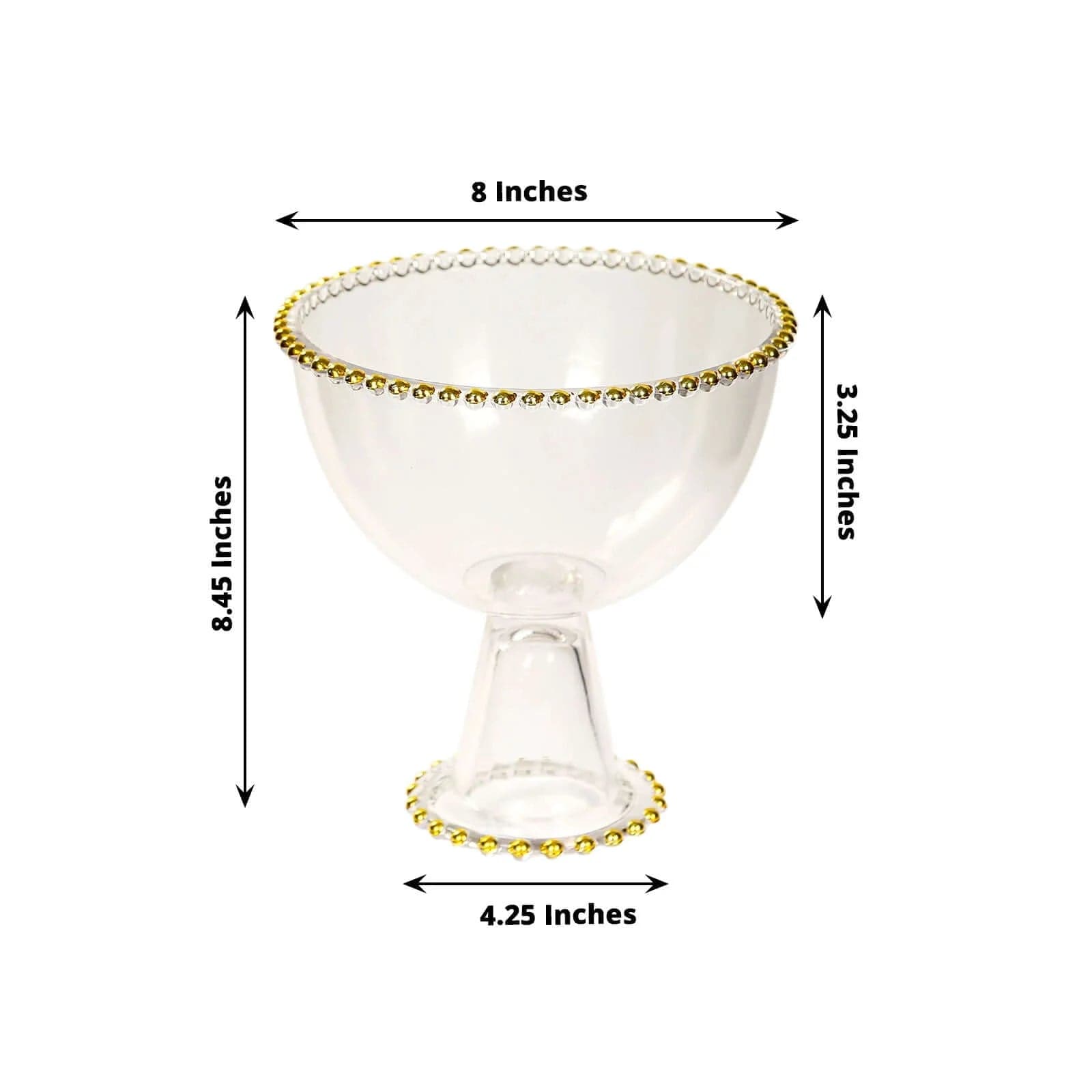 8 in Clear Compote Pedestal Bowl Flower Vase with Gold Beaded Rim