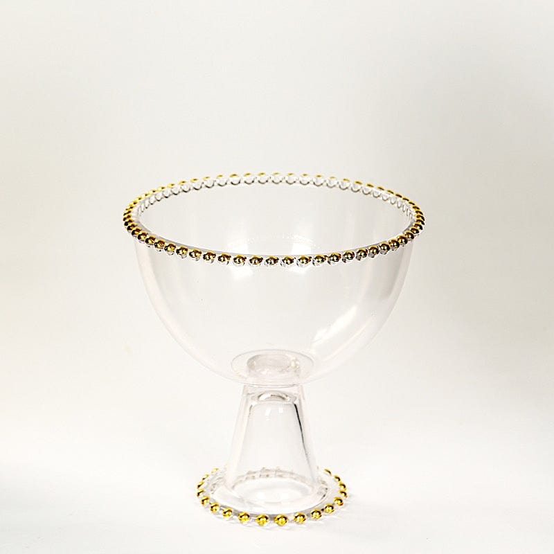 8 in Clear Compote Pedestal Bowl Flower Vase with Gold Beaded Rim