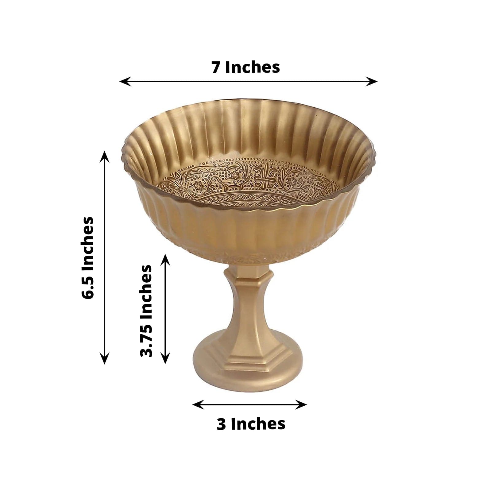 Gold 7 in Metal Compote Vase Roman Style Flower Pedestal Pot