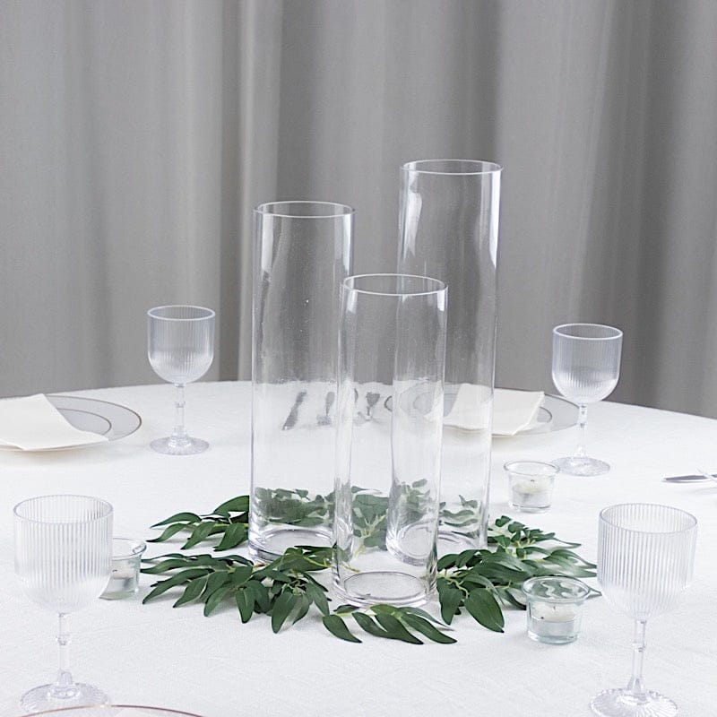 Set of 12 in, 14 in, 16 in Clear Premium Glass Cylinder Vases Centerpieces