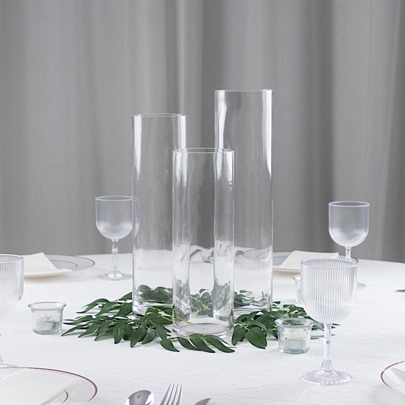 Set of 12 in, 14 in, 16 in Clear Premium Glass Cylinder Vases Centerpieces