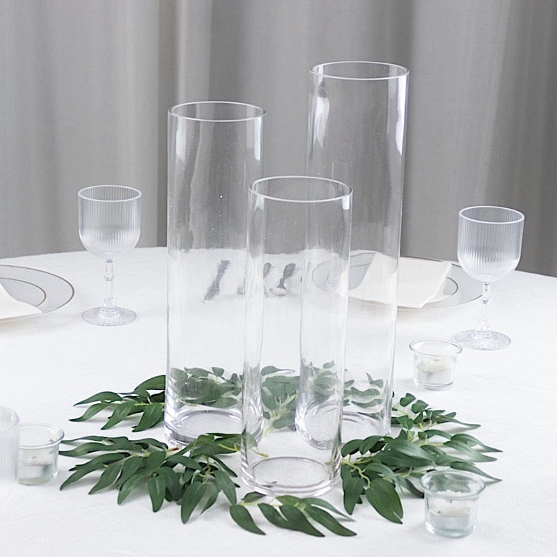 Set of 12 in, 14 in, 16 in Clear Premium Glass Cylinder Vases Centerpieces