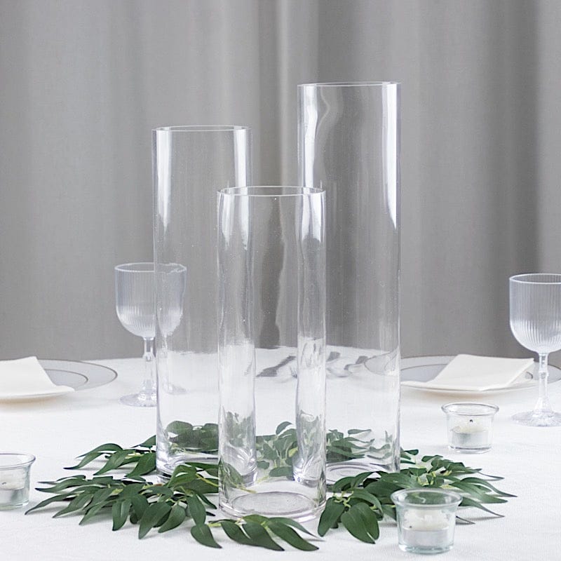 Set of 12 in, 14 in, 16 in Clear Premium Glass Cylinder Vases Centerpieces