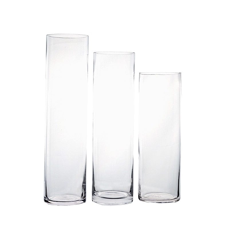 Set of 12 in, 14 in, 16 in Clear Premium Glass Cylinder Vases Centerpieces