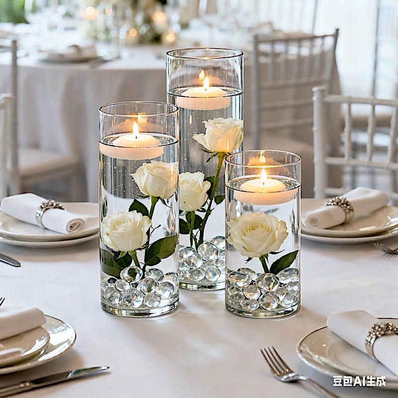 Set of 12 in, 14 in, 16 in Clear Premium Glass Cylinder Vases Centerpieces