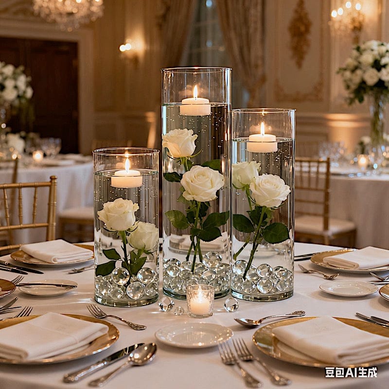 Set of 12 in, 14 in, 16 in Clear Premium Glass Cylinder Vases Centerpieces
