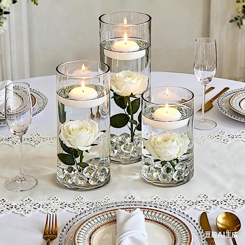 Set of 6 in, 8 in, 12 in Clear Premium Glass Cylinder Vases Centerpieces