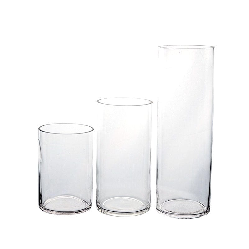 Set of 6 in, 8 in, 12 in Clear Premium Glass Cylinder Vases Centerpieces