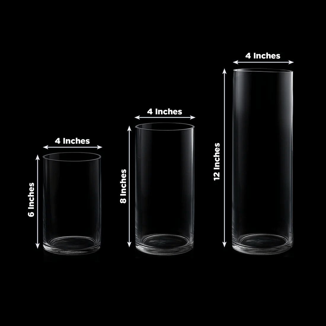 Set of 6 in, 8 in, 12 in Clear Premium Glass Cylinder Vases Centerpieces