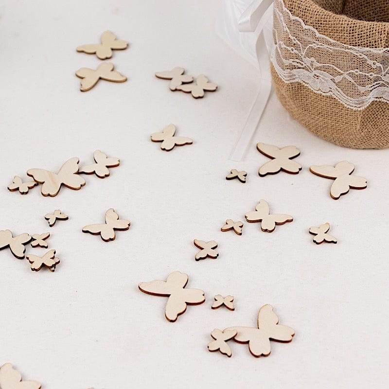 100 Natural Wood Butterfly Cutouts Party Tabletop Decorations