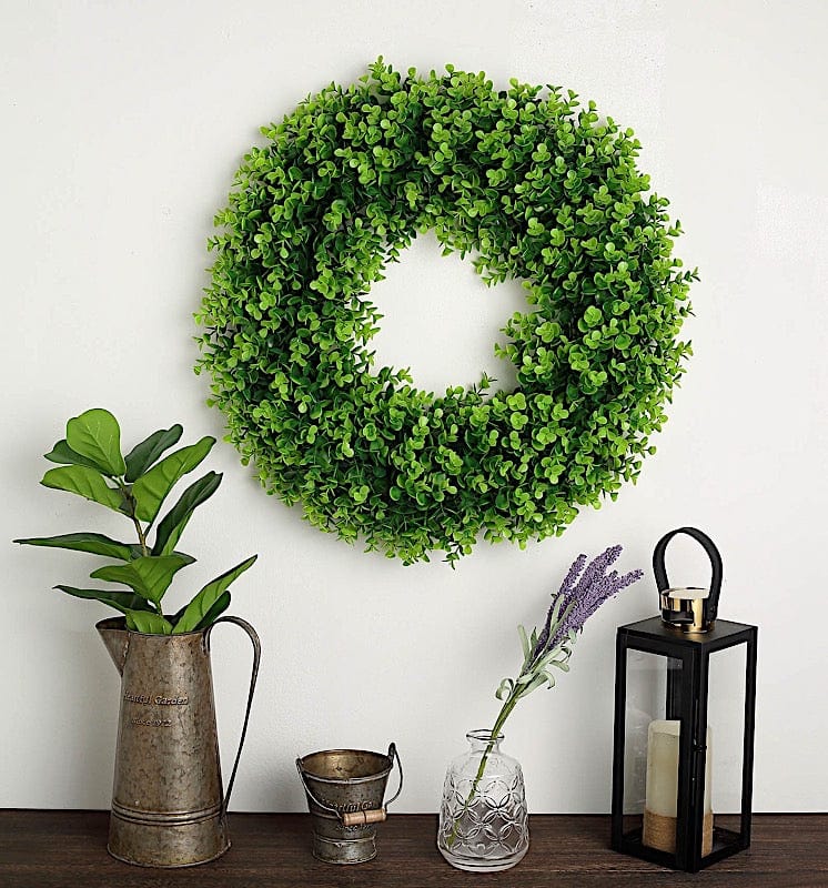 2 Green and White 21 in Wreaths Artificial Leaves Candle Rings