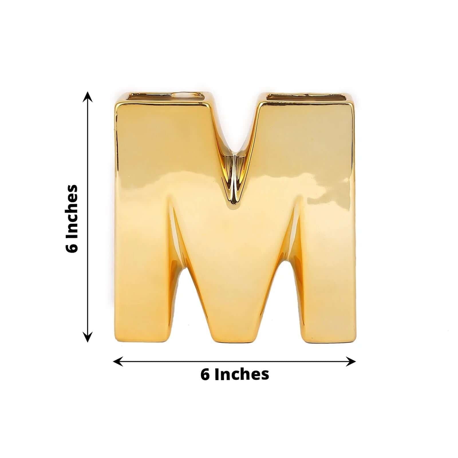 6 in Gold Metallic Letters and Symbols Ceramic Flower Vase Centerpiece