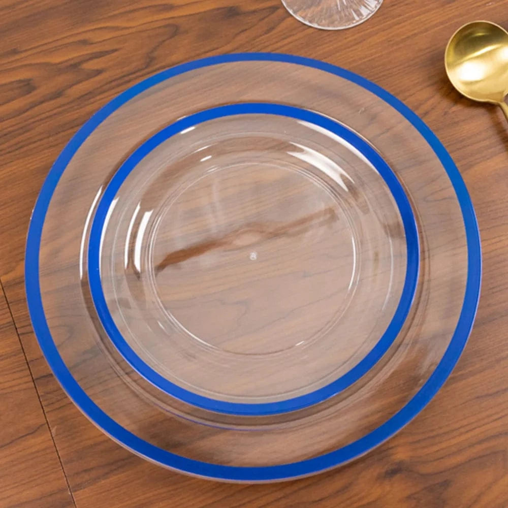 10 Disposable Round Plastic Dessert Plates with Gold Rim