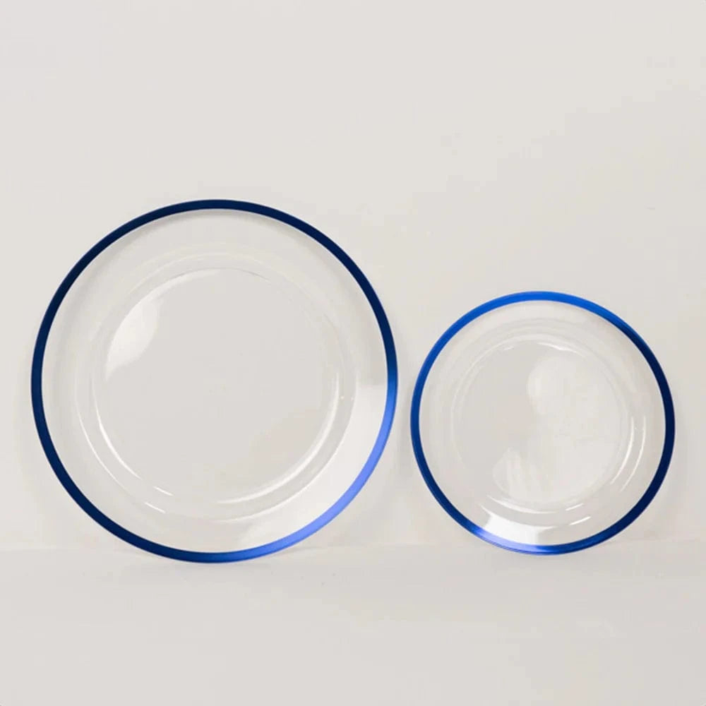 10 Disposable Round Plastic Dessert Plates with Gold Rim