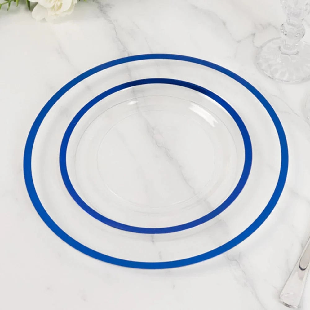10 Disposable Round Plastic Dessert Plates with Gold Rim