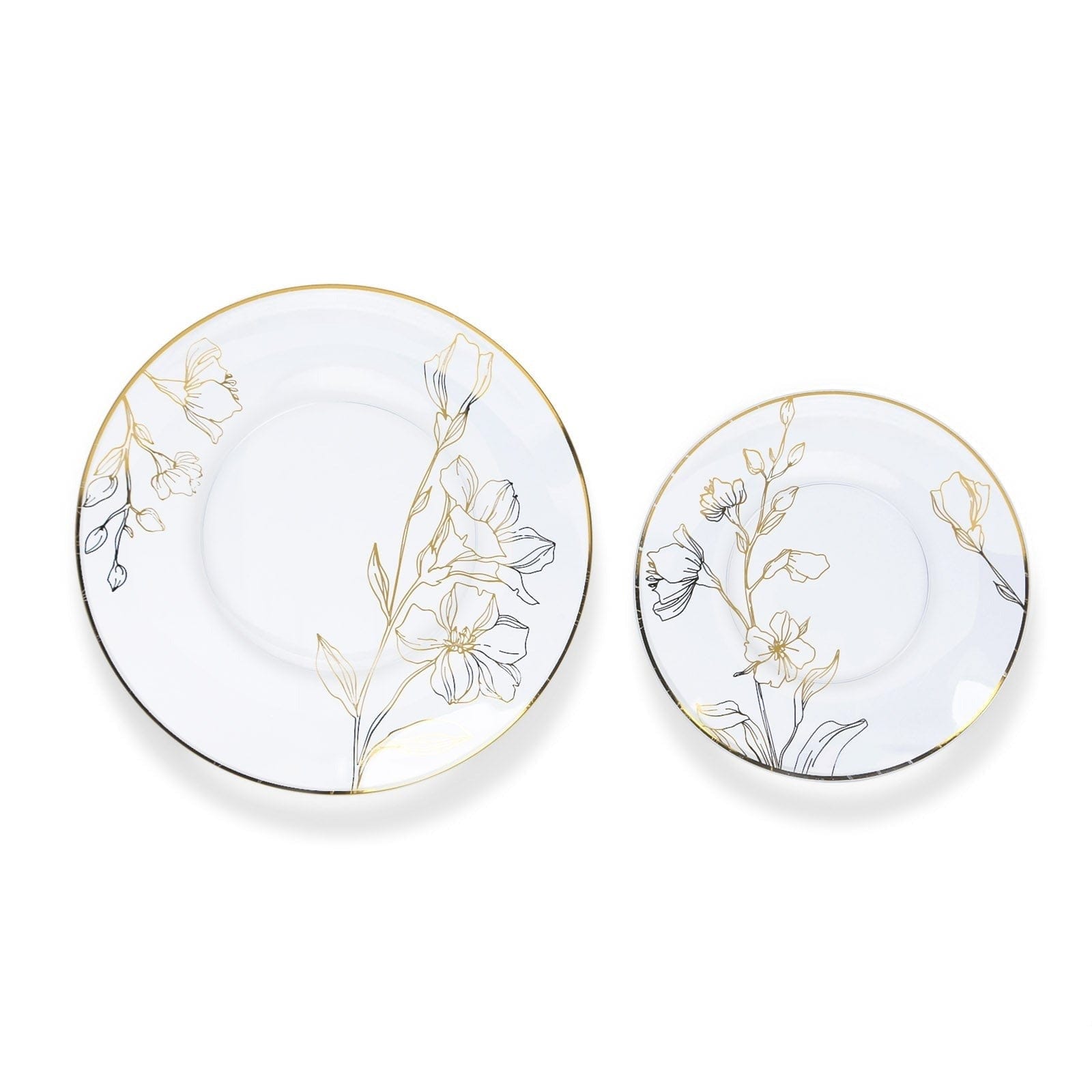 20 Round Disposable Salad and Dinner Plastic Plates with Gold Floral Design