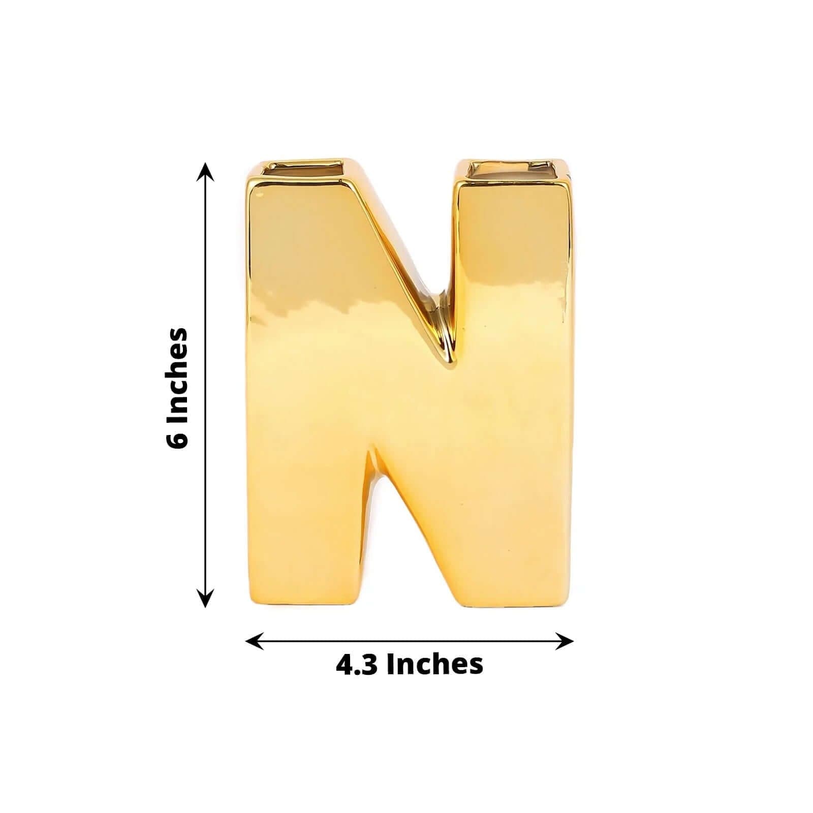 6 in Gold Metallic Letters and Symbols Ceramic Flower Vase Centerpiece