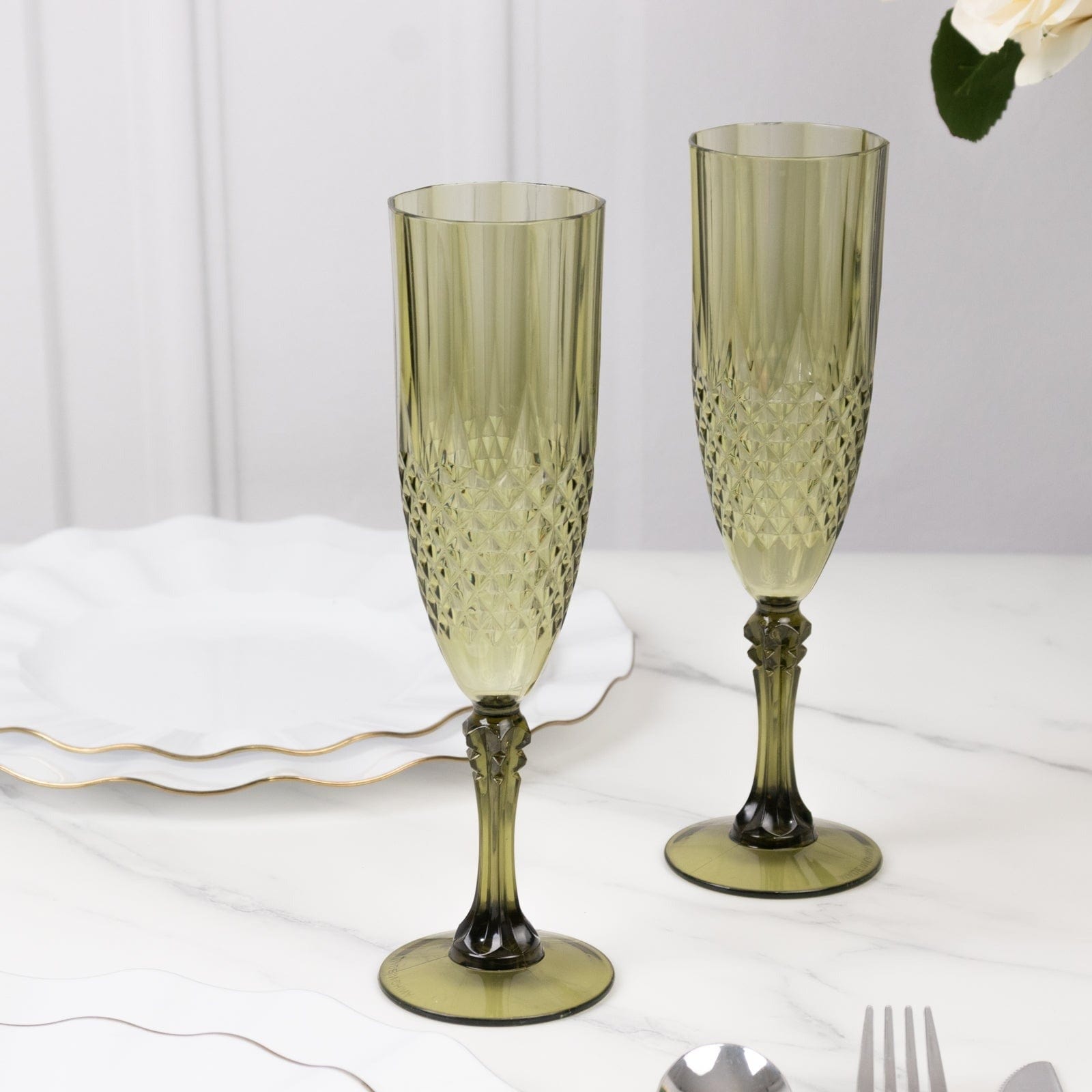 6 Clear 8 oz Crystal Disposable Plastic Party Champagne Flutes