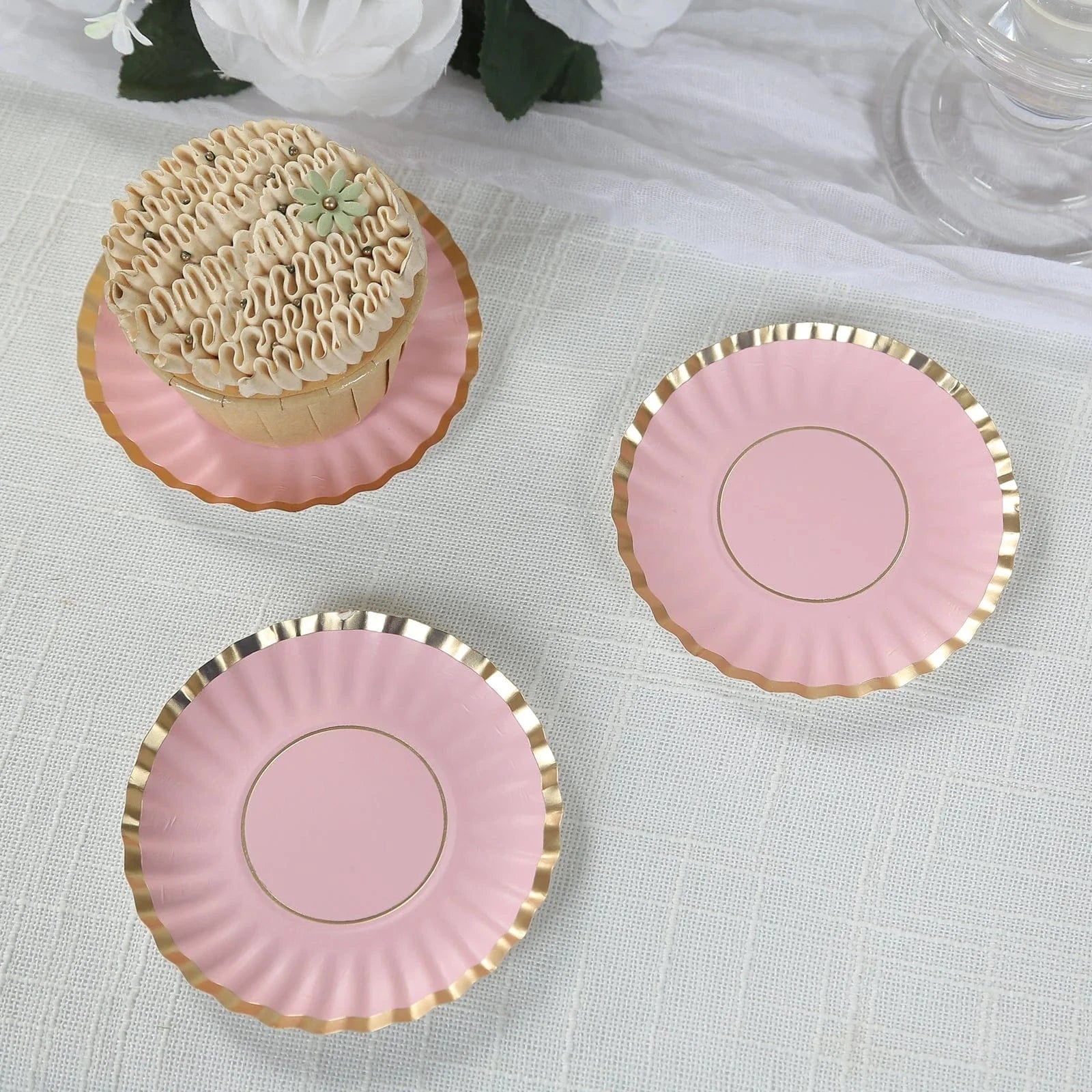 50 Metallic Round Disposable Mini Dessert Paper Plates with Scalloped Trim