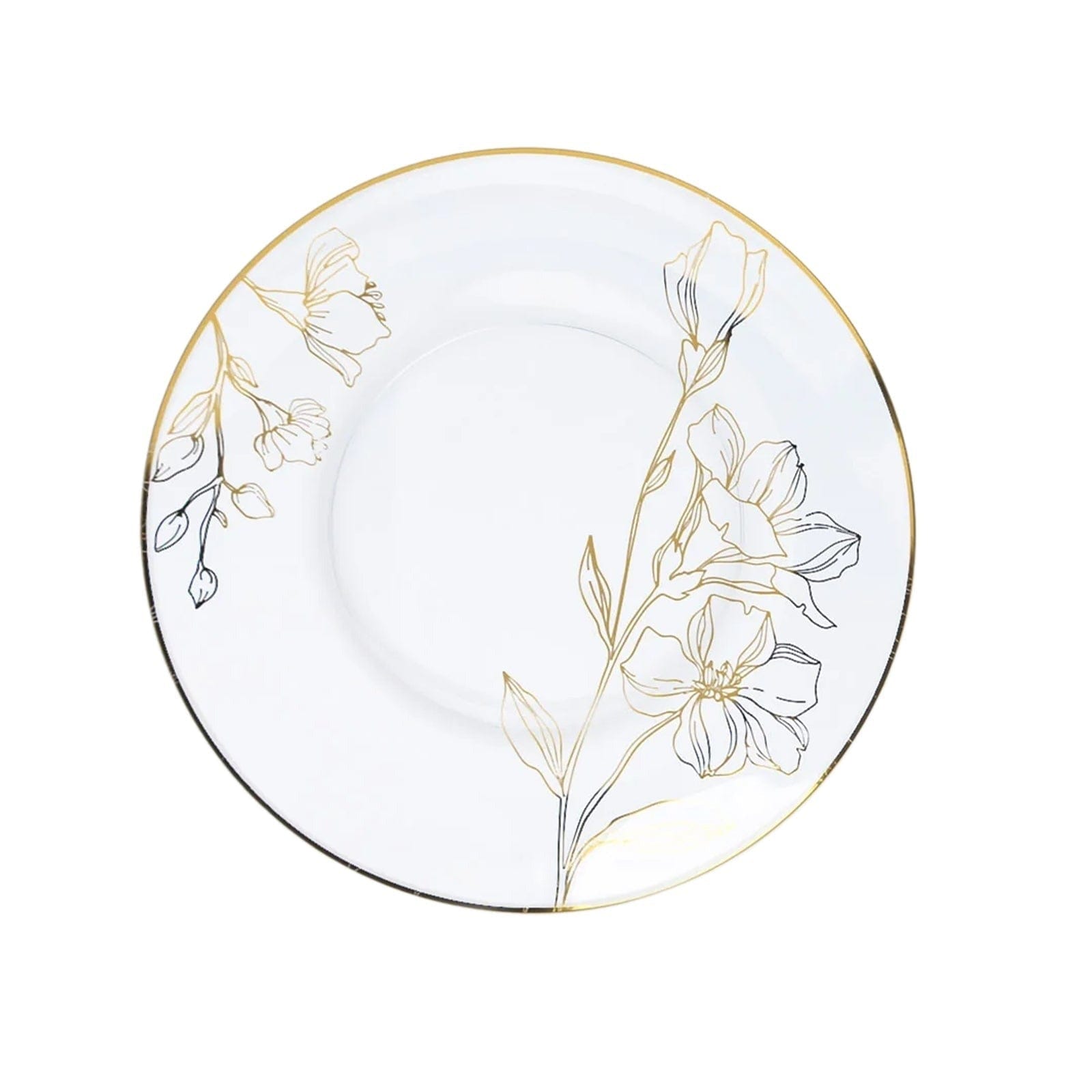 20 Round Disposable Salad and Dinner Plastic Plates with Gold Floral Design