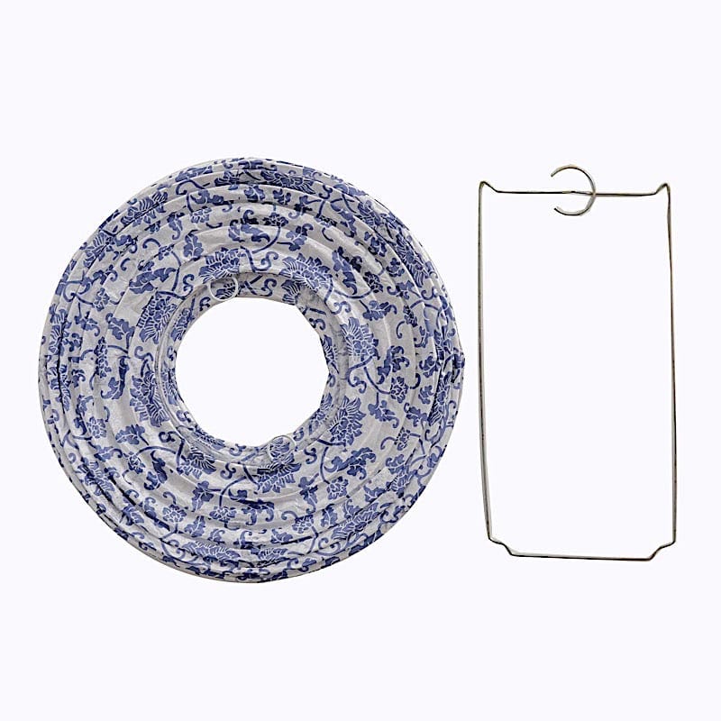 8 Chinoiserie Floral Print Hanging Paper Lanterns - White and Blue LANT_002_614_FLOR_BLUE
