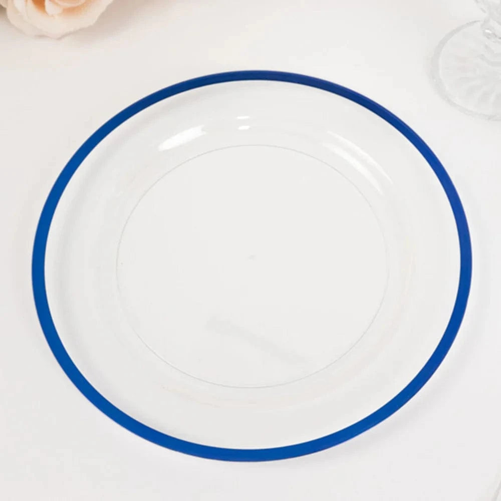 10 Disposable Round Plastic Dessert Plates with Gold Rim