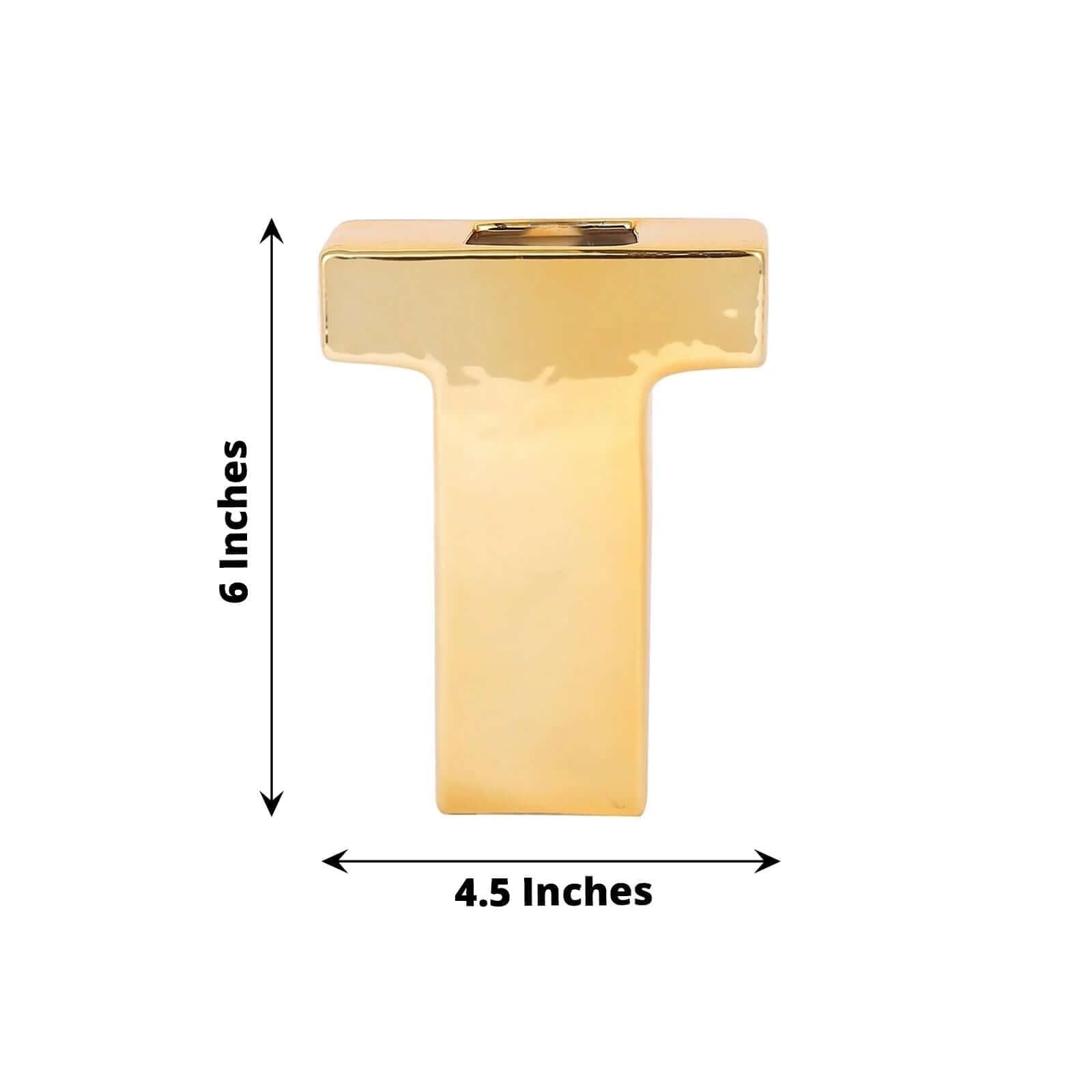 6 in Gold Metallic Letters and Symbols Ceramic Flower Vase Centerpiece