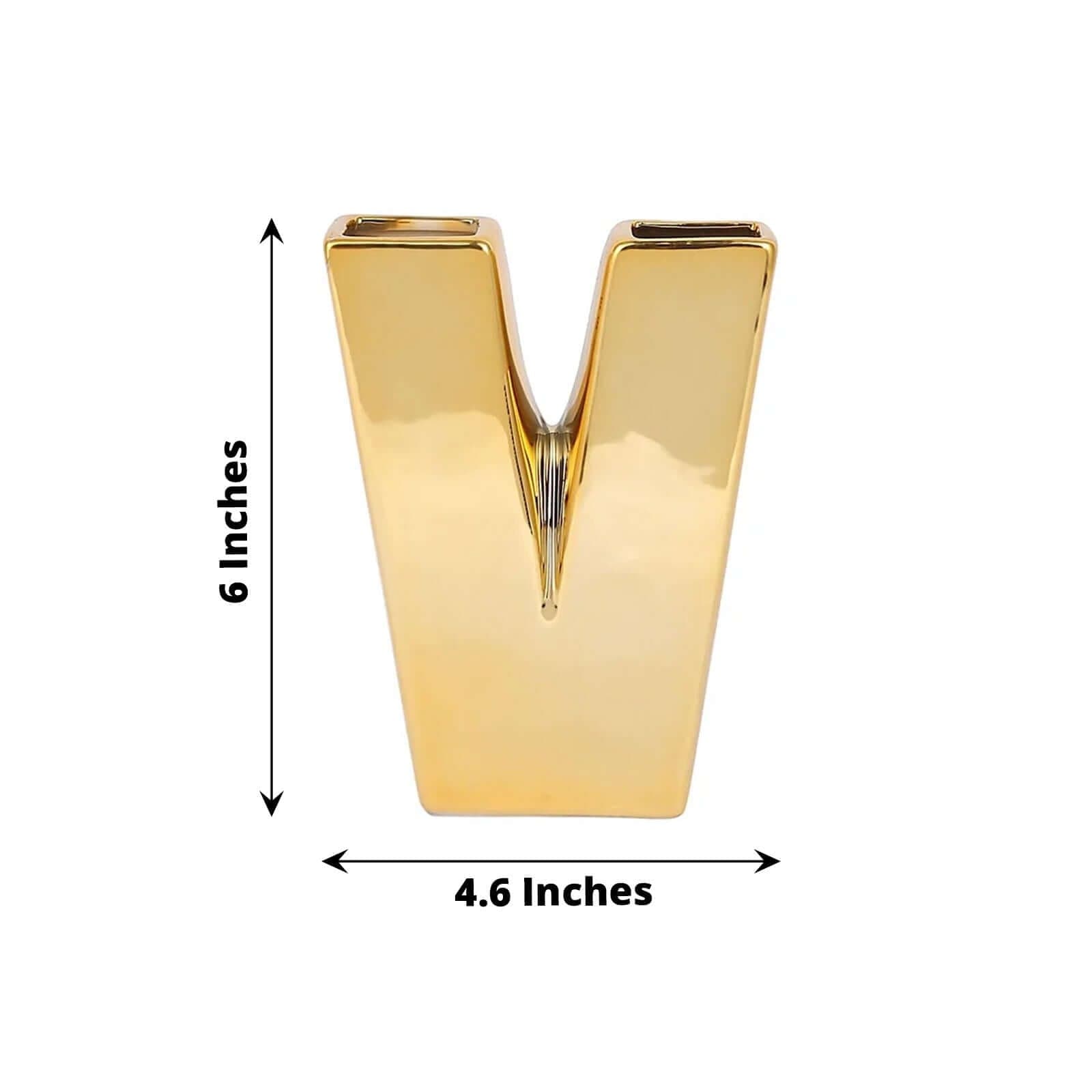 6 in Gold Metallic Letters and Symbols Ceramic Flower Vase Centerpiece