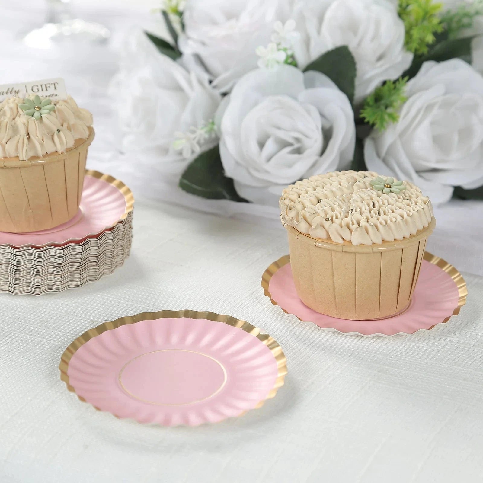 50 Metallic Round Disposable Mini Dessert Paper Plates with Scalloped Trim