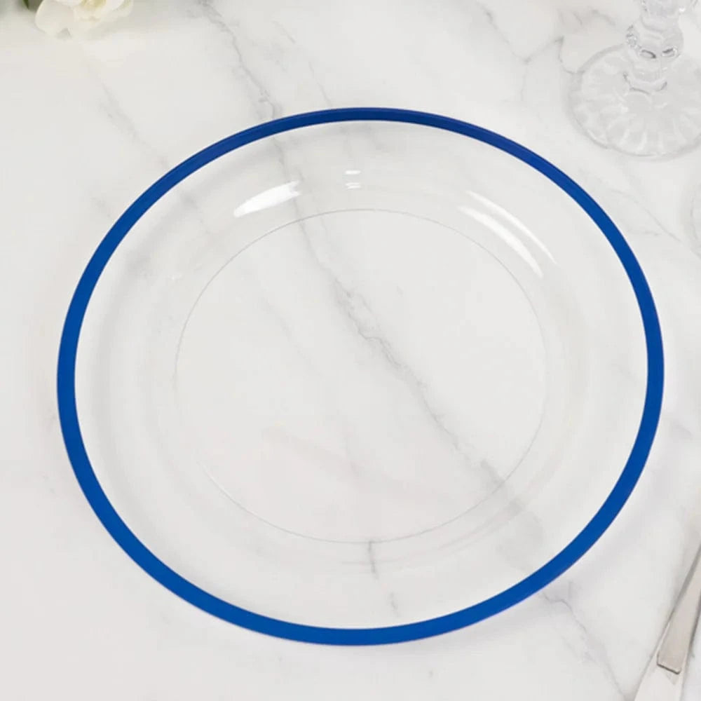 10 Disposable Round Plastic Dessert Plates with Gold Rim