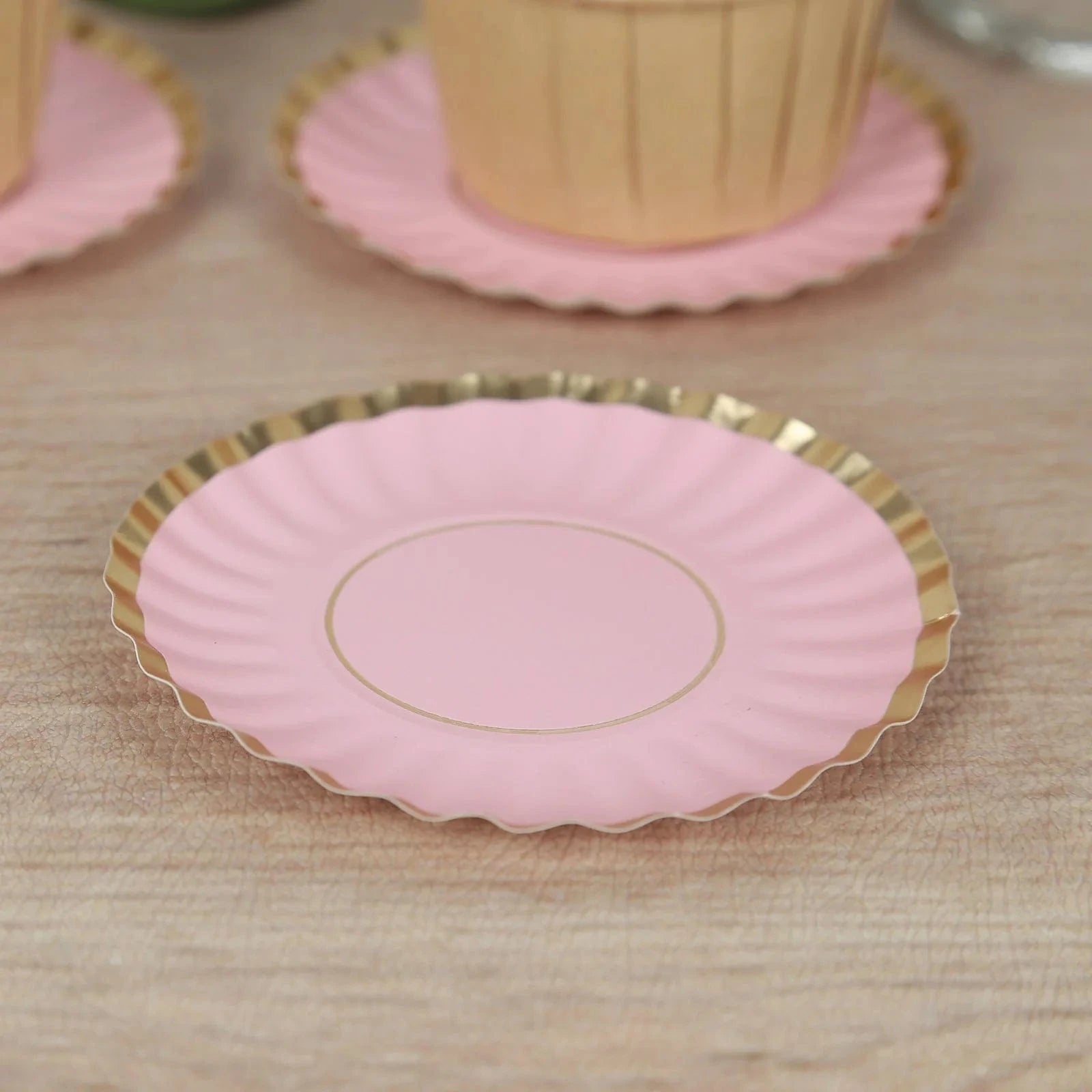 50 Metallic Round Disposable Mini Dessert Paper Plates with Scalloped Trim