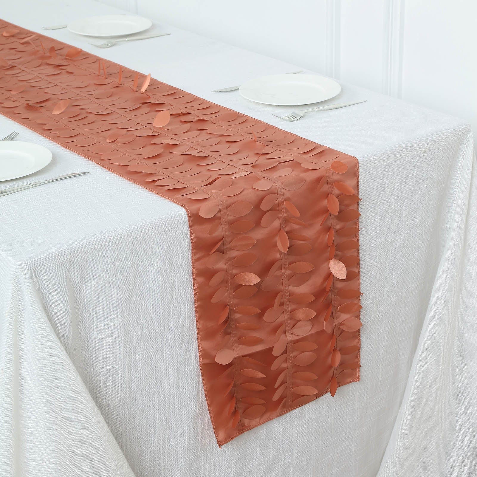 12x108 in 3D Leaves Petal Design Taffeta Table Runner