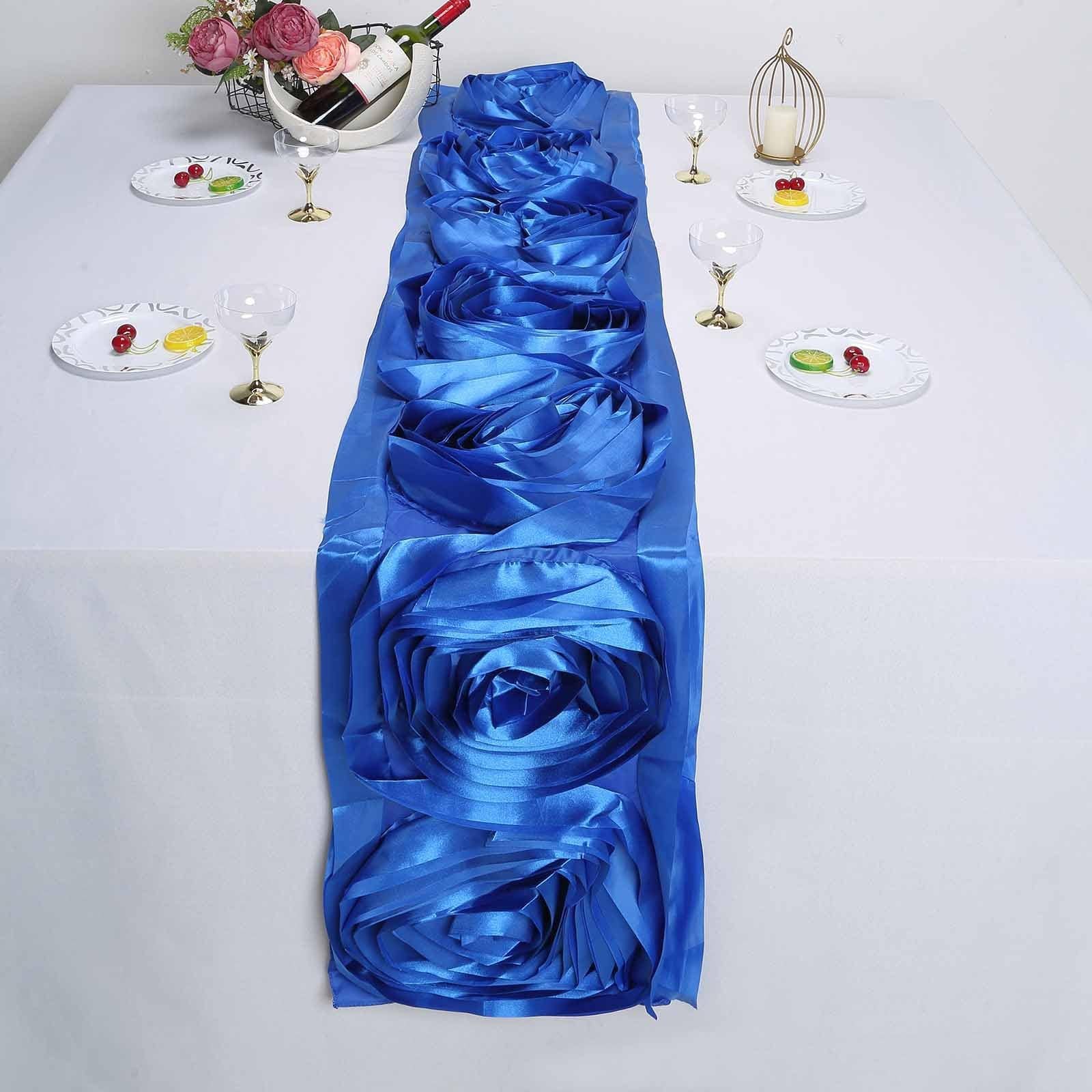 Extra Large Silk Raised Roses on Satin Table Runner