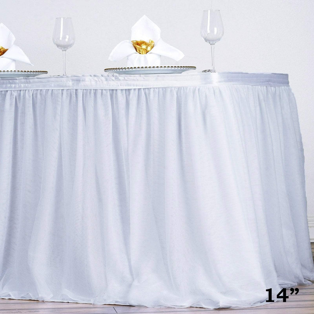 14 feet x 29" White Table Skirt with 3 Layered Tulle