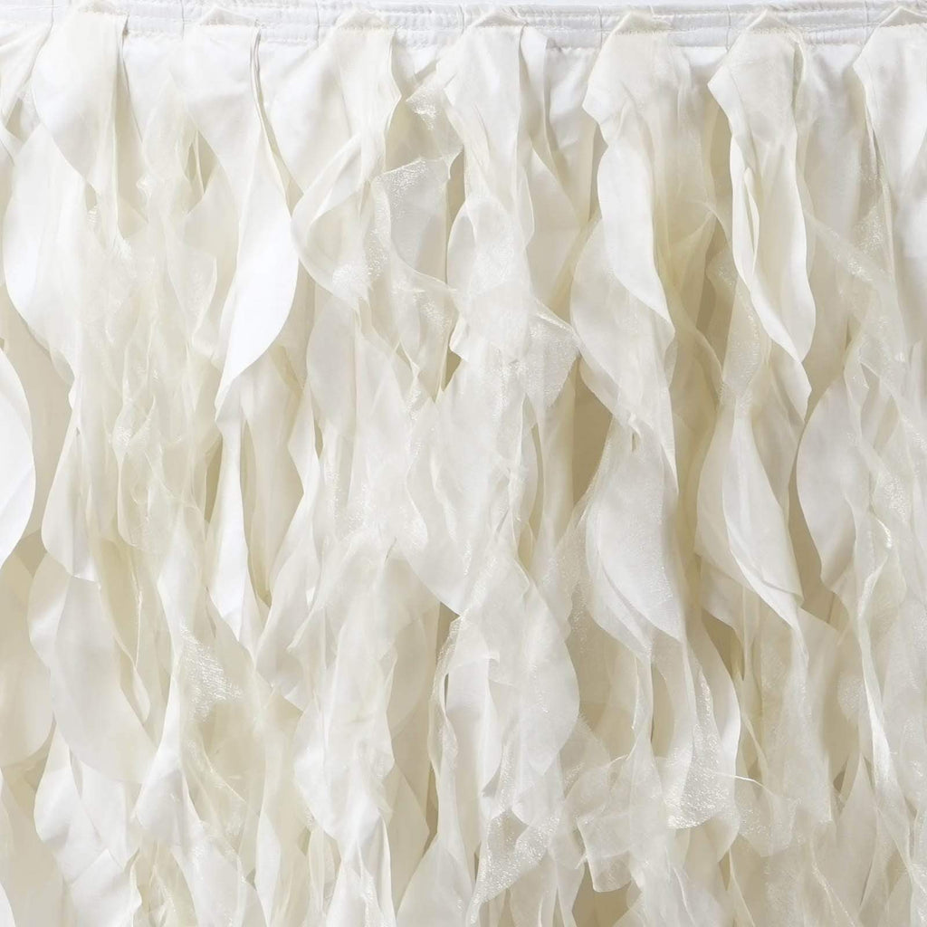 21 feet x 29" White Сurly Waves Taffeta Table Skirt
