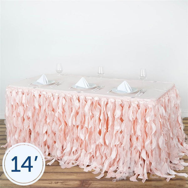 17 feet x 29" Red Curly Waves Taffeta Table Skirt